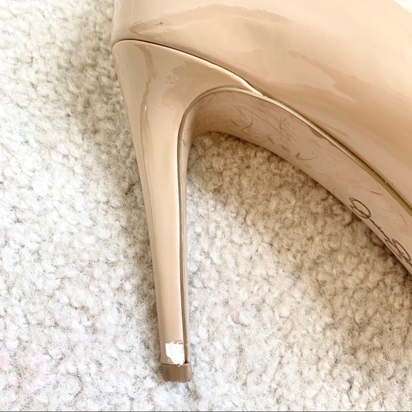 JESSICA SIMPSON Nude Patent Leather Peep Toe Heels - Picture 8 of 10